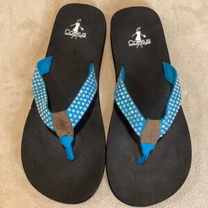 Corkys Teal Studded Flip Flops, Teal, Rhinestones, US Size 11, UK 9, EU 41.5‎